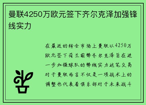 曼联4250万欧元签下齐尔克泽加强锋线实力 曼联4250万欧元签下齐尔克泽加强锋线实力